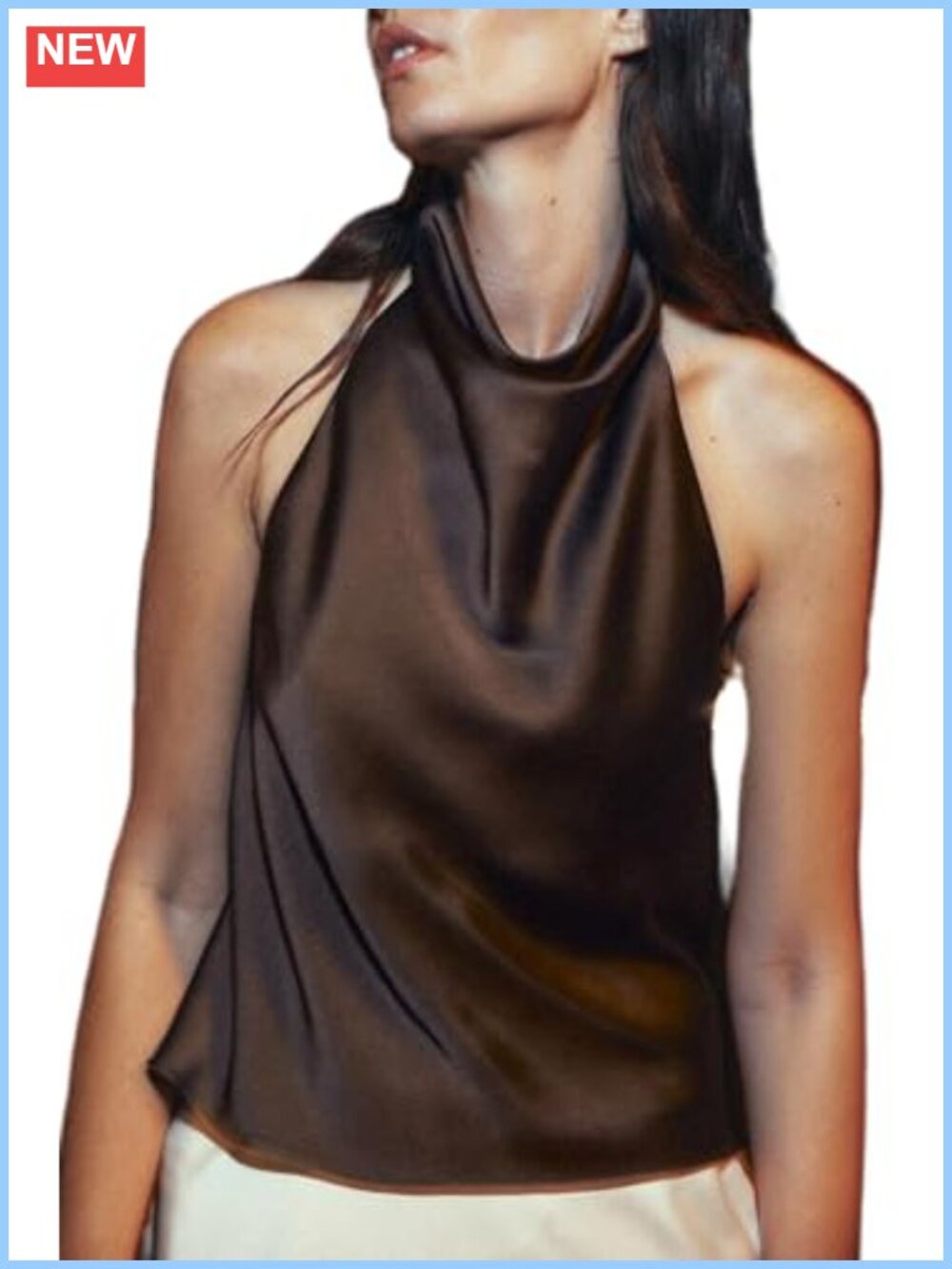 Satin Halter Tank Top Open Back High Neck Sleeveless Y2K Going Out Top